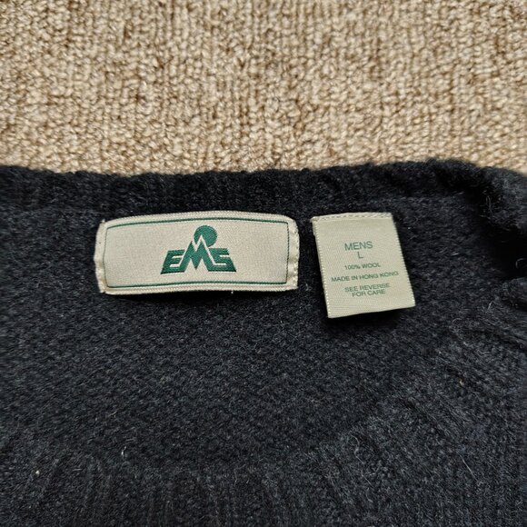 EASTERN MOUNTAIN SPORTS Sweater Men L Black 100% Wool Crewneck Pullover Classic - Picture 2 of 7